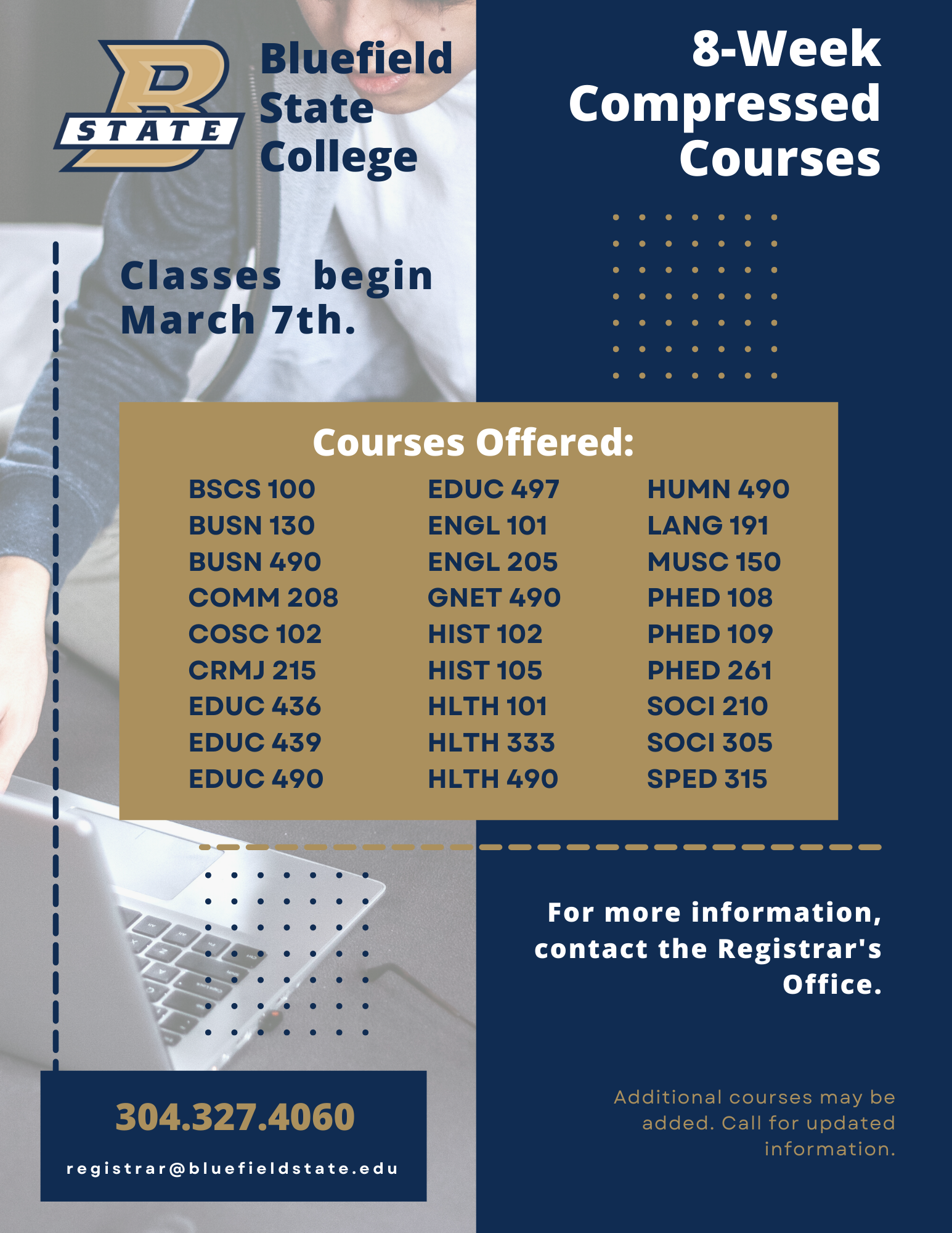2nd 8Week Compressed Courses Bluefield State University Acalog ACMS™